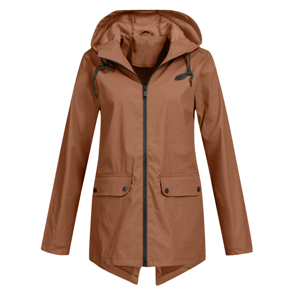 Women's Hooded Pocket Jacket – Mid-Length Zip-Up Outdoor Jacket