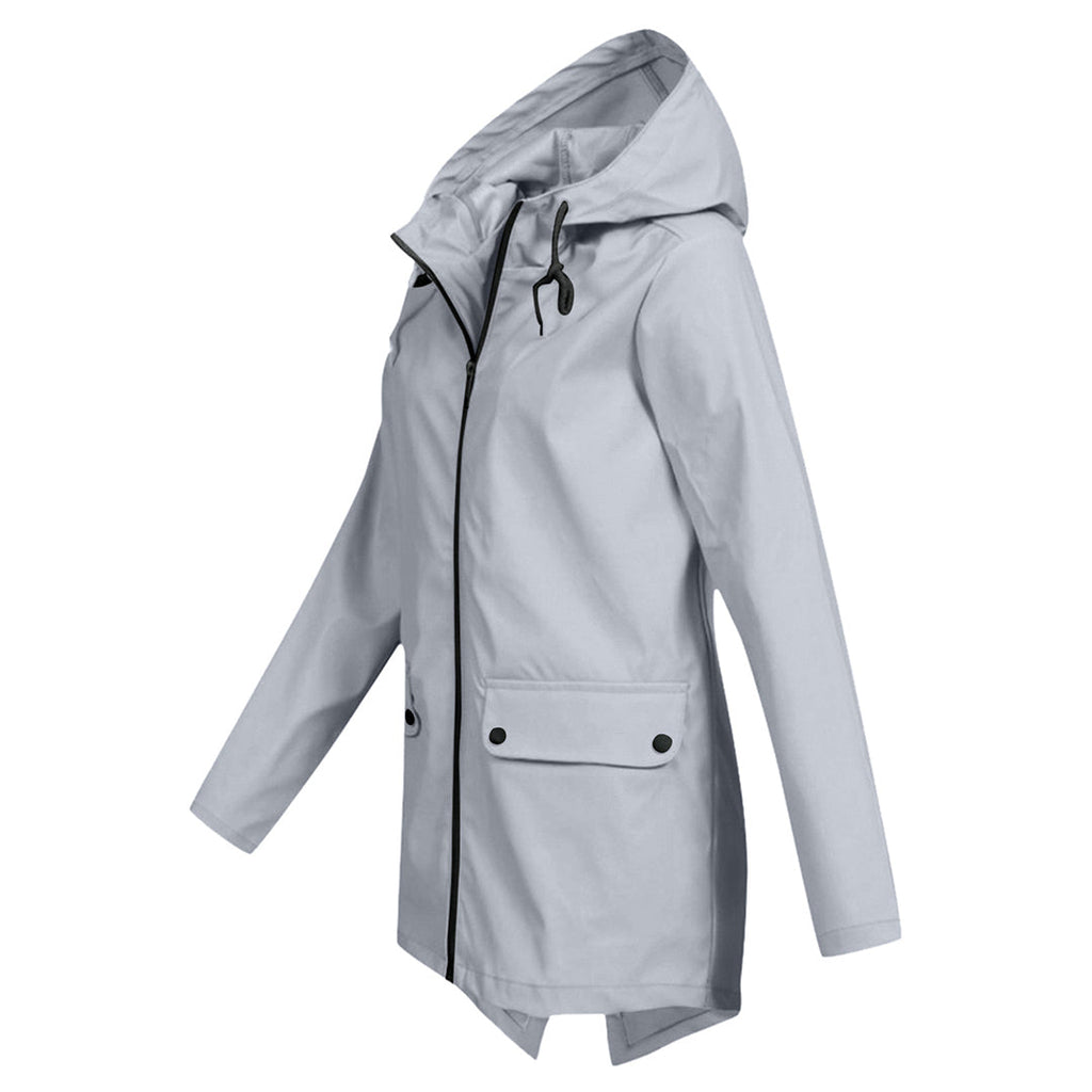 Women's Hooded Pocket Jacket – Mid-Length Zip-Up Outdoor Jacket