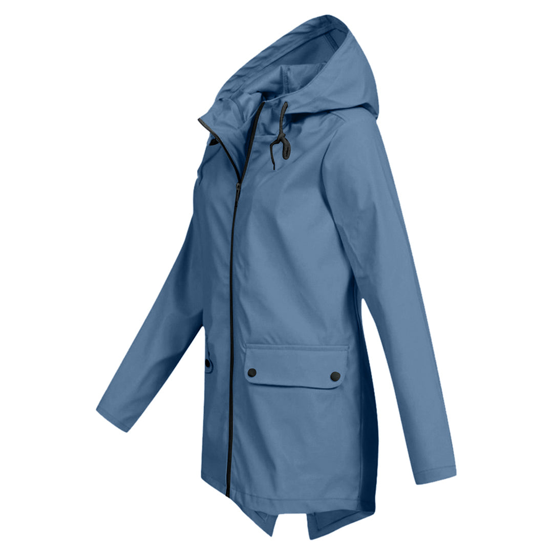 Women's Hooded Pocket Jacket – Mid-Length Zip-Up Outdoor Jacket