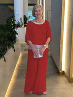 Women's High Rise Wide Leg Pants Set – Relaxed Top & Matching Trousers