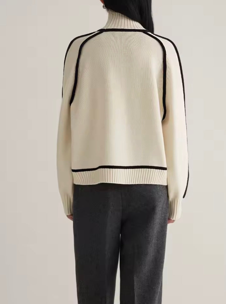 Women's Contrast Turtleneck Sweater – Color Block High Neck Pullover