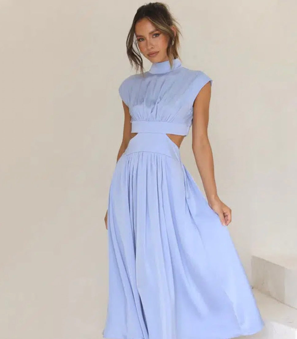 Women's Mock Neck Cutout Maxi Dress – Sleeveless Fitted Evening Dress