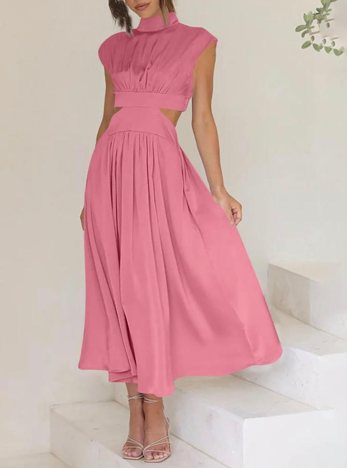 Women's Mock Neck Cutout Maxi Dress – Sleeveless Fitted Evening Dress