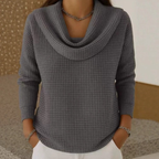 Women's Waterfall Neck Sweater – Waffle Knit Relaxed Pullover