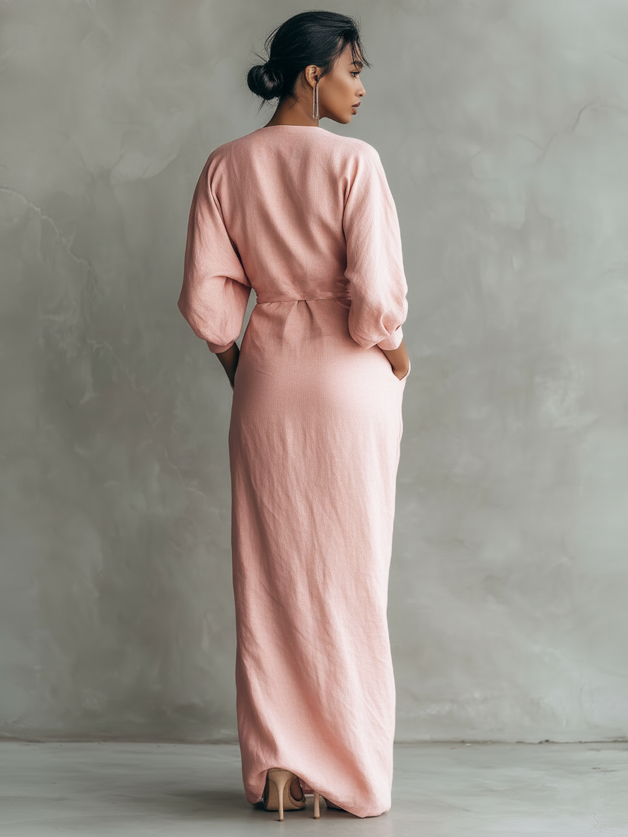 Women's V-Neck Maxi Dress – Minimalist Flowy Summer Dress