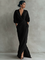Women's V-Neck Maxi Dress – Minimalist Flowy Summer Dress