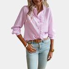 Women's Ruffle Striped Blouse – Button Front Long Sleeve Blouse