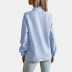 Women's Ruffle Striped Blouse – Button Front Long Sleeve Blouse