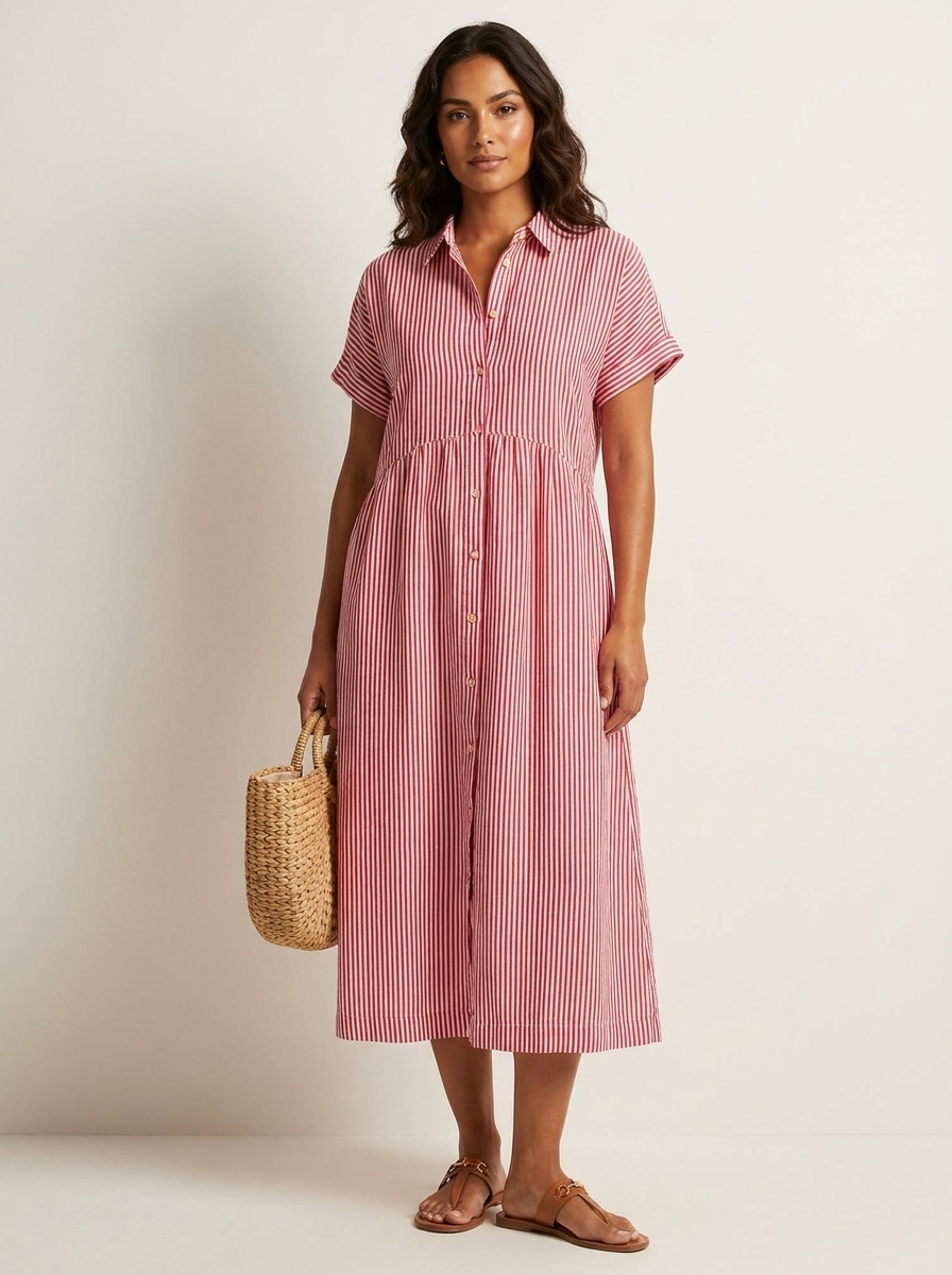 Alanah | Striped Shirt Dress with button front and button closure