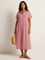 Alanah | Striped Shirt Dress with button front and button closure