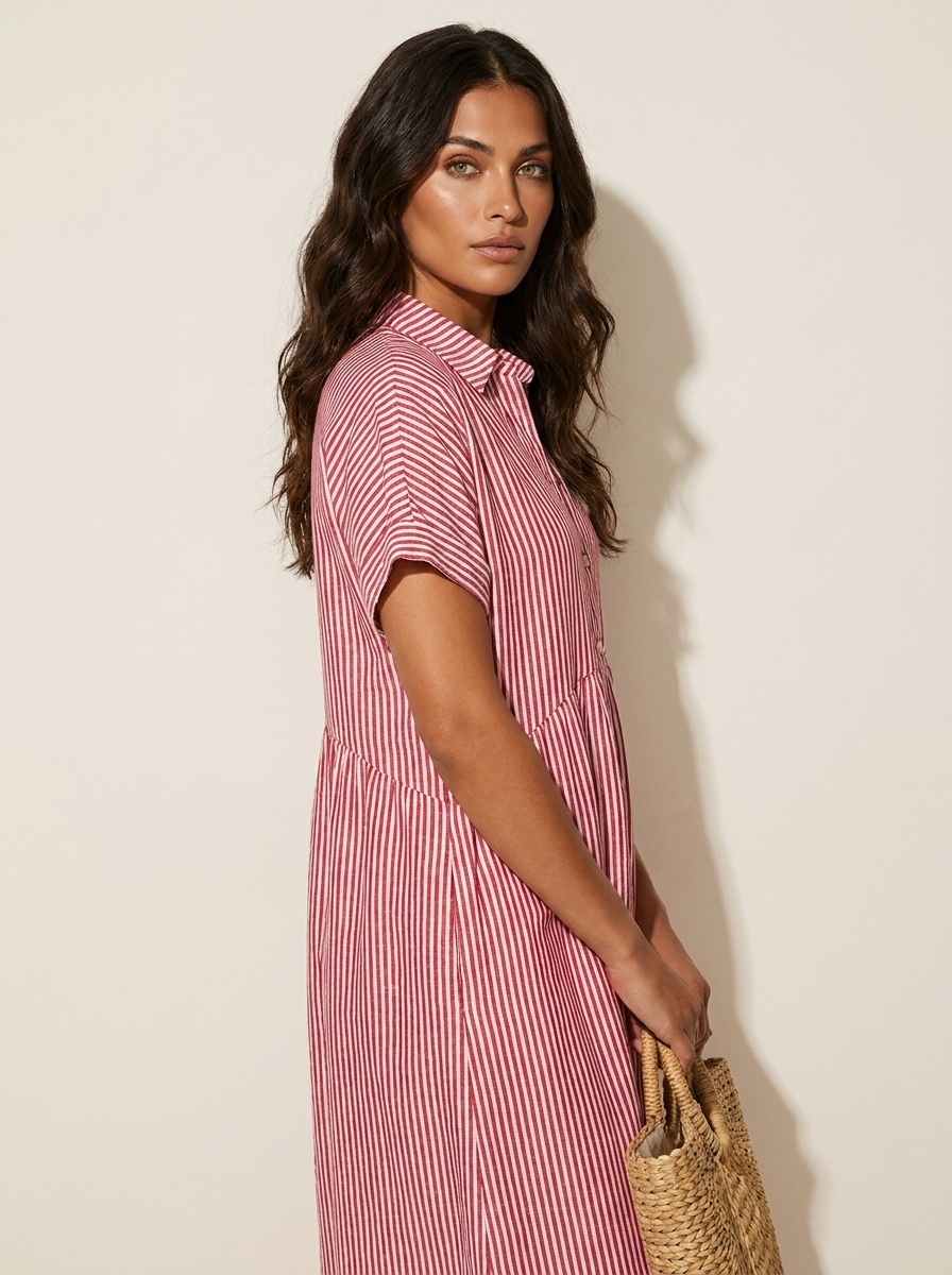 Alanah | Striped Shirt Dress with button front and button closure