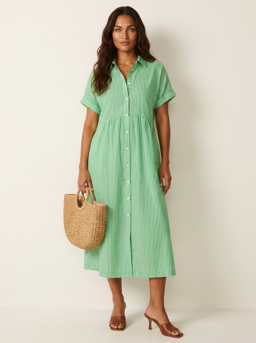 Alanah | Striped Shirt Dress with button front and button closure