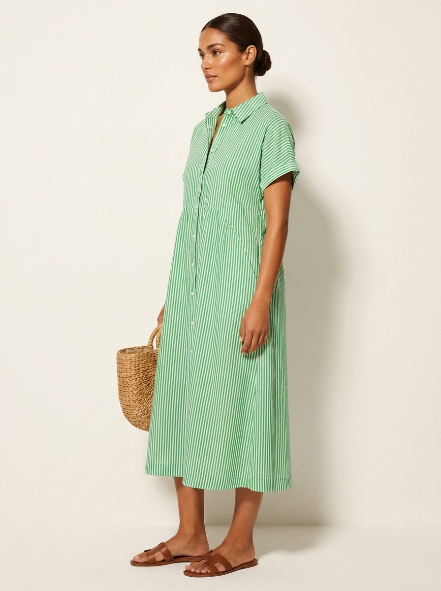 Alanah | Striped Shirt Dress with button front and button closure