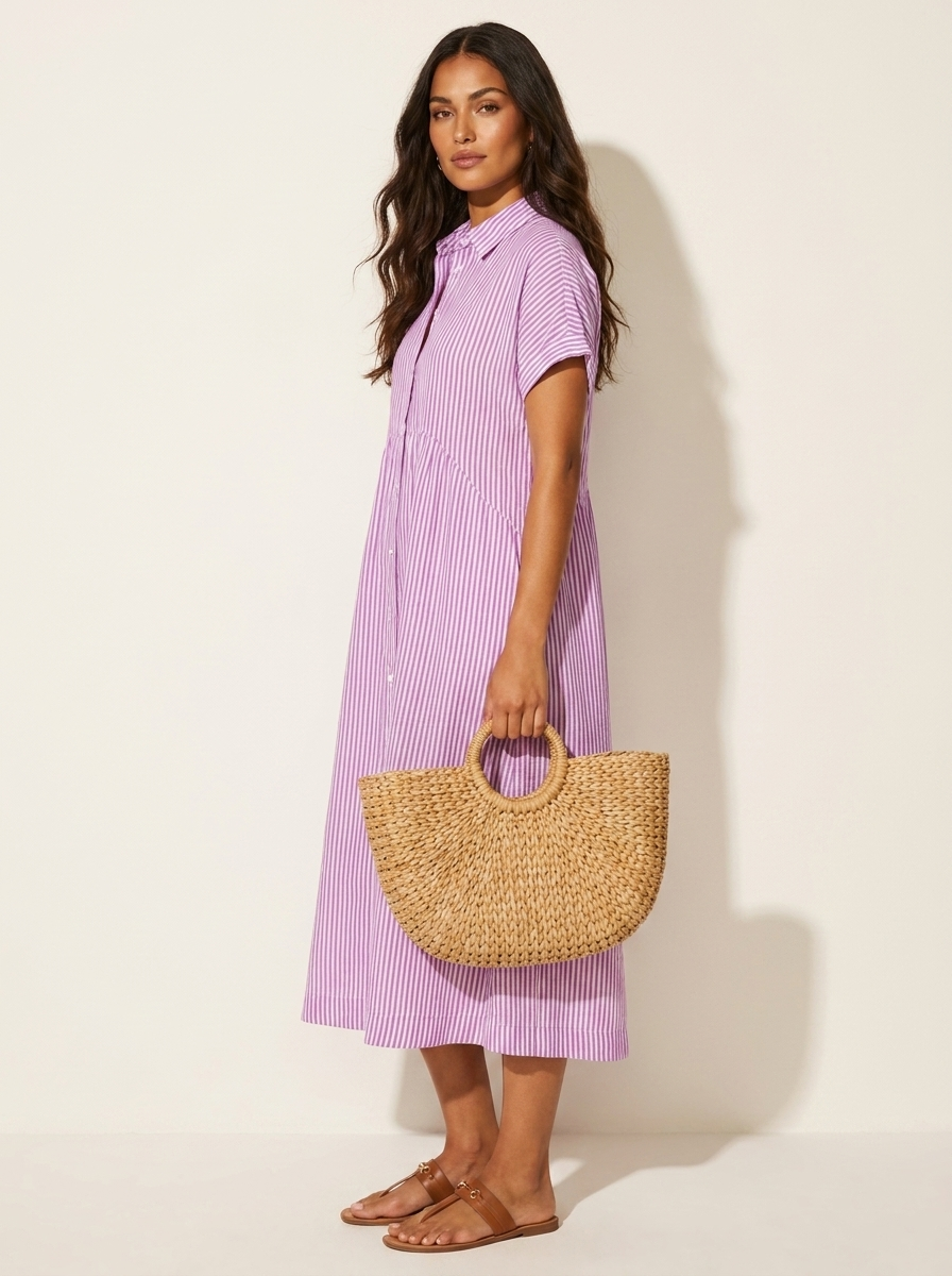 Alanah | Striped Shirt Dress with button front and button closure
