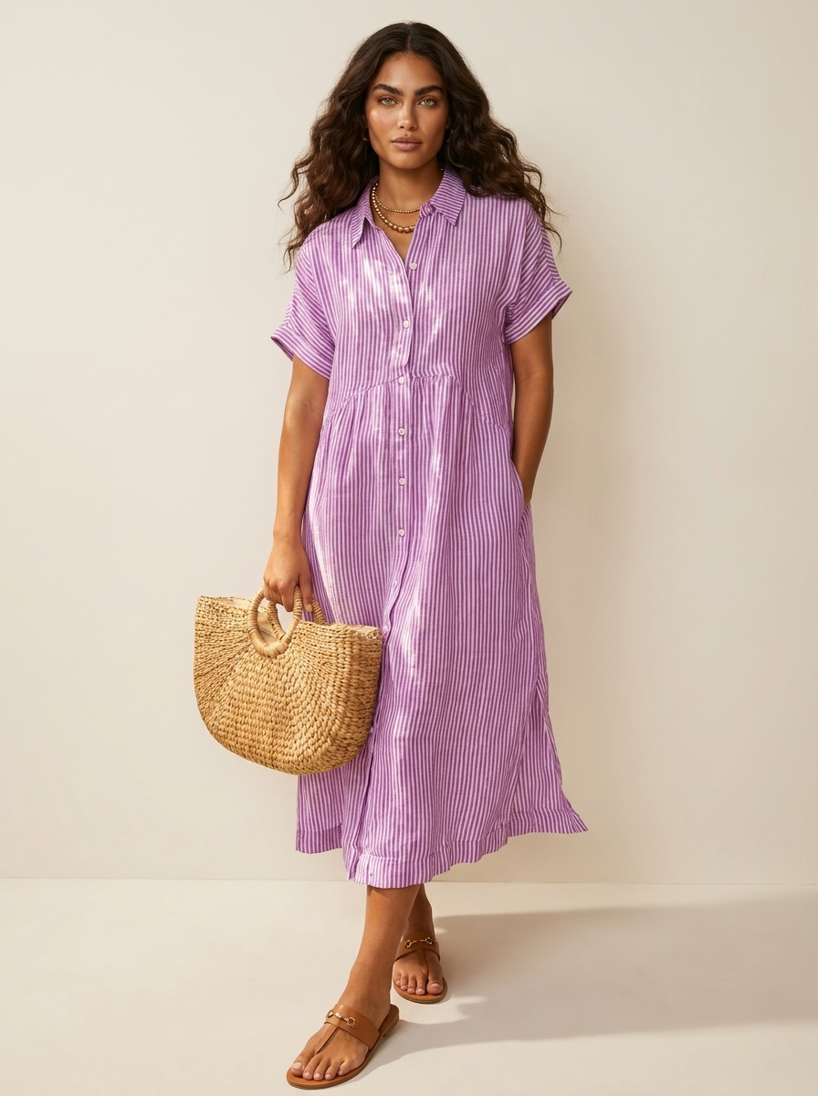 Alanah | Striped Shirt Dress with button front and button closure
