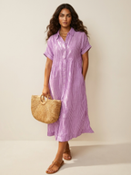 Alanah | Striped Shirt Dress with button front and button closure
