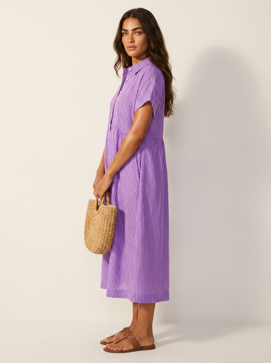 Alanah | Striped Shirt Dress with button front and button closure