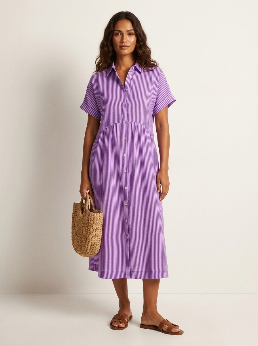 Alanah | Striped Shirt Dress with button front and button closure
