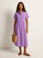 Alanah | Striped Shirt Dress with button front and button closure
