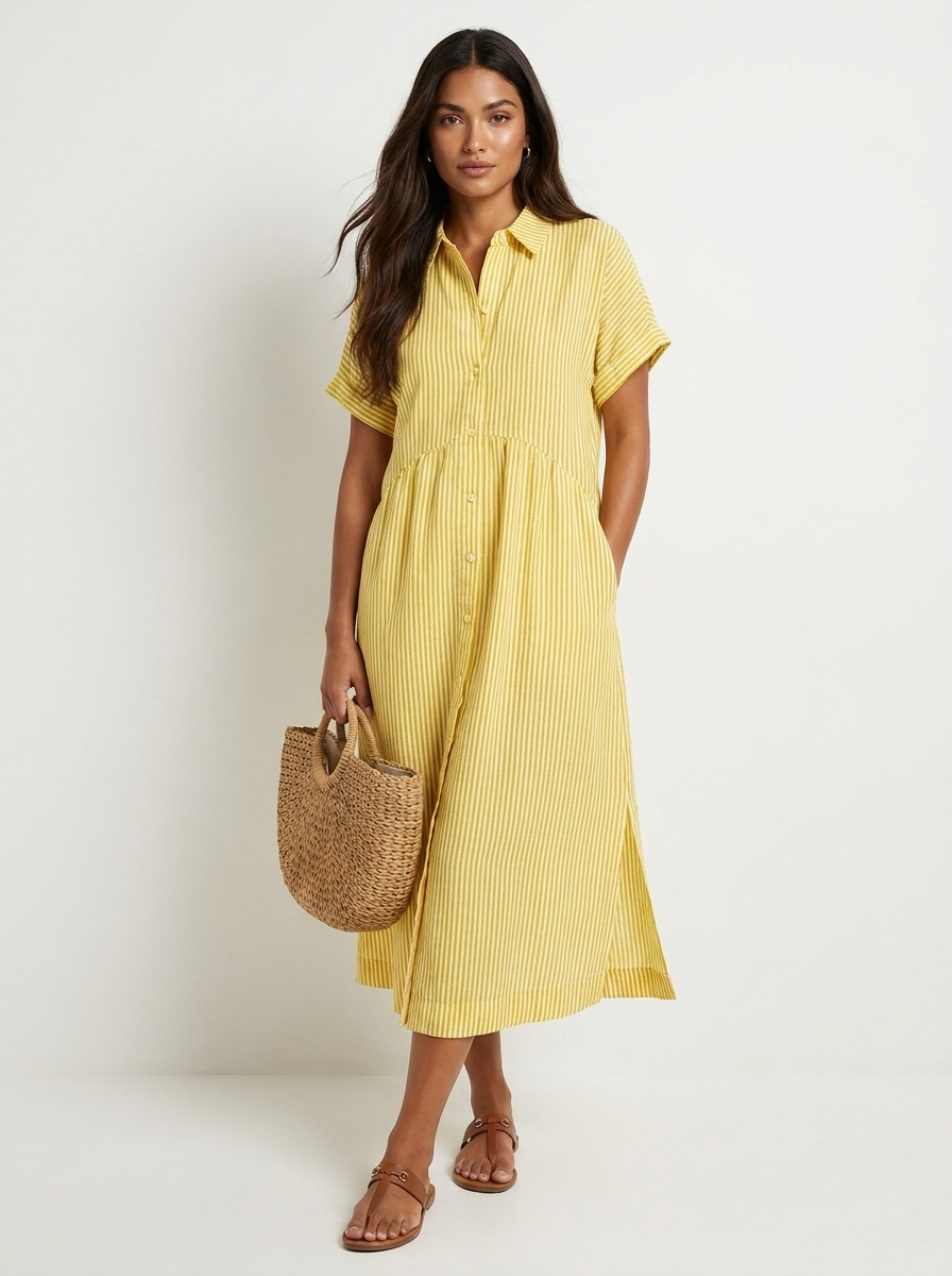 Alanah | Striped Shirt Dress with button front and button closure