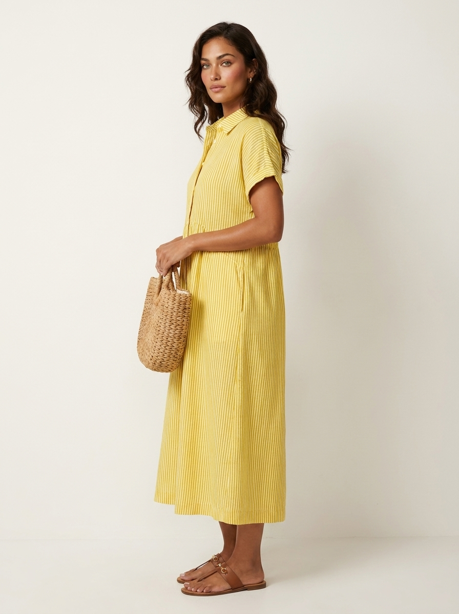 Alanah | Striped Shirt Dress with button front and button closure