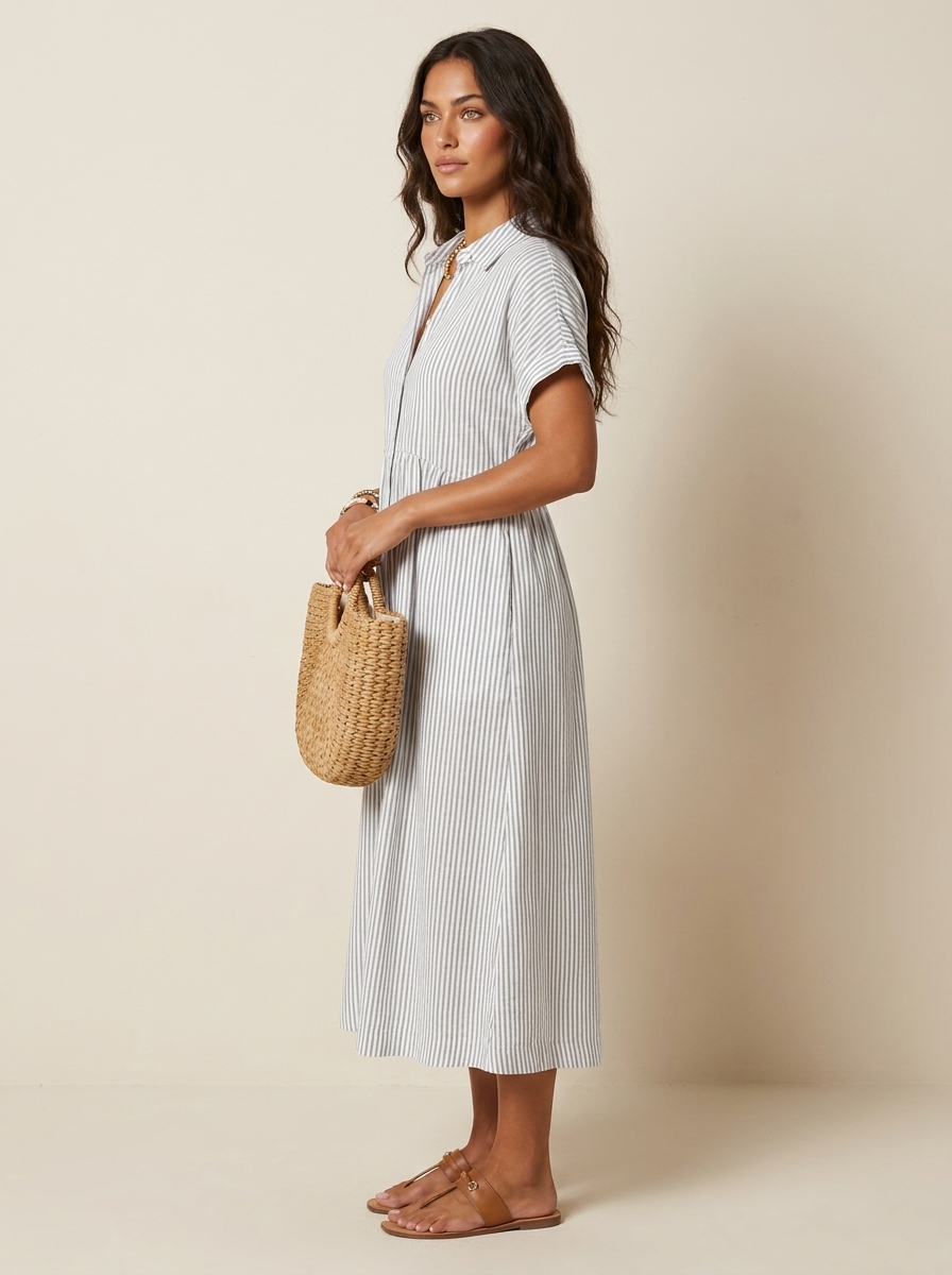 Alanah | Striped Shirt Dress with button front and button closure