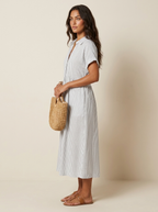 Alanah | Striped Shirt Dress with button front and button closure