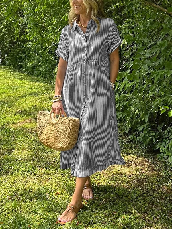 Alanah | Striped Shirt Dress with button front and button closure