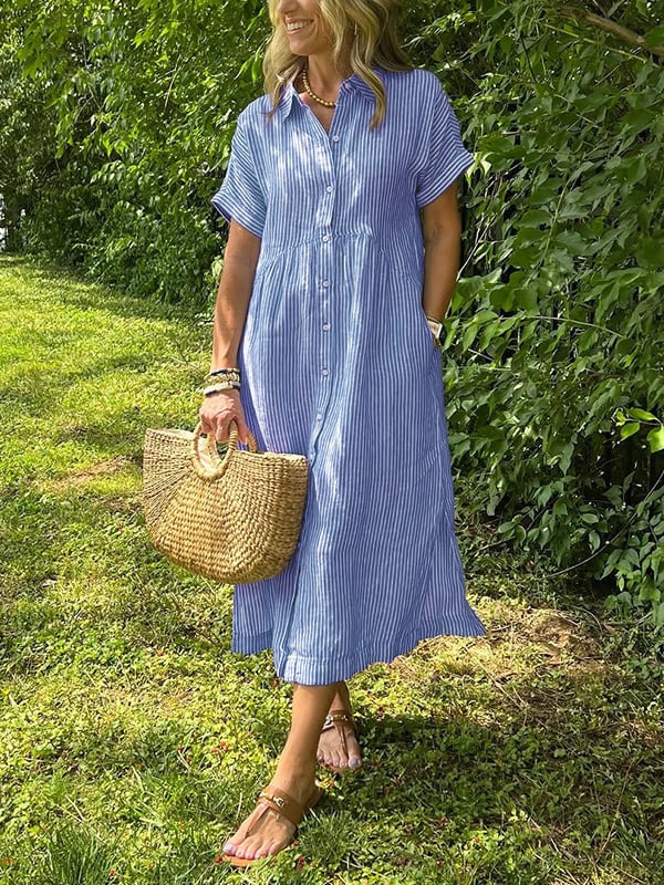 Alanah | Striped Shirt Dress with button front and button closure