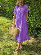 Alanah | Striped Shirt Dress with button front and button closure