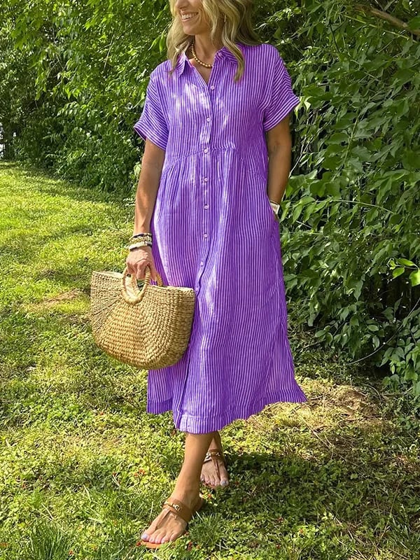 Alanah | Striped Shirt Dress with button front and button closure