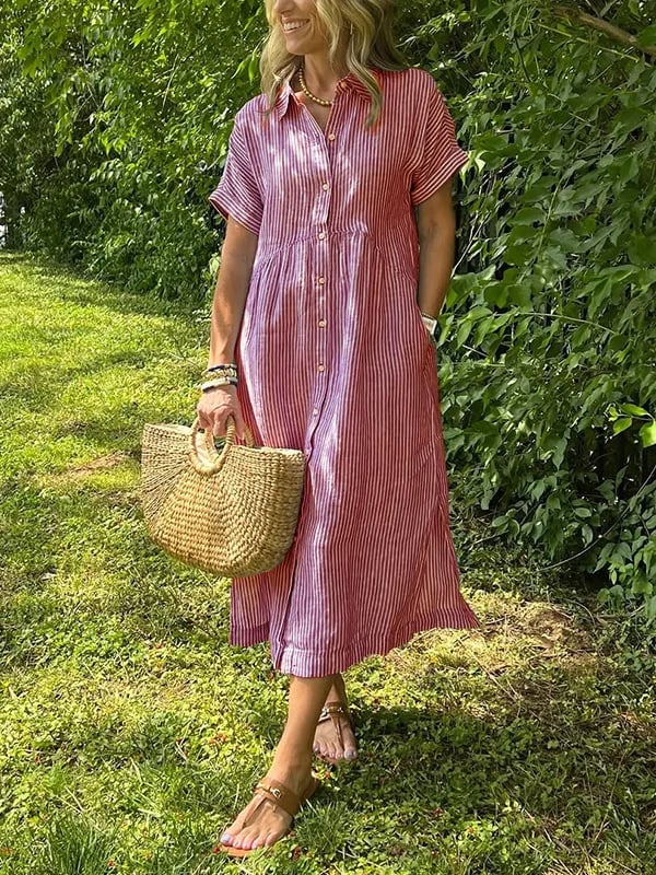 Alanah | Striped Shirt Dress with button front and button closure