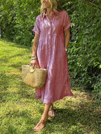 Alanah | Striped Shirt Dress with button front and button closure