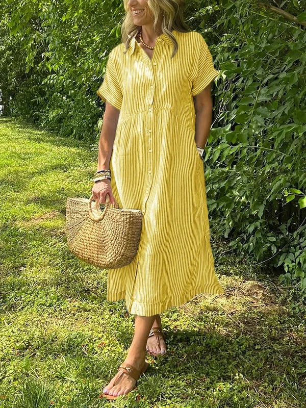 Alanah | Striped Shirt Dress with button front and button closure