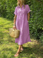 Alanah | Striped Shirt Dress with button front and button closure