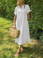 Alanah | Striped Shirt Dress with button front and button closure