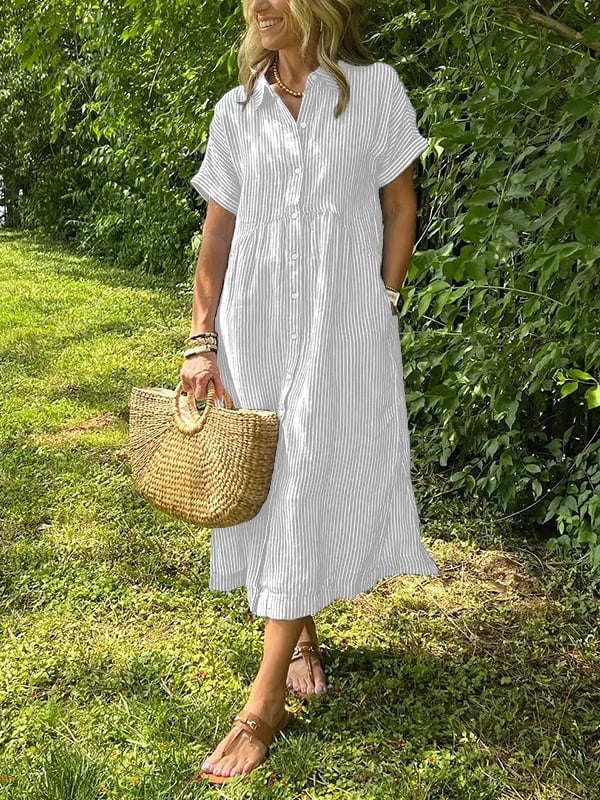 Alanah | Striped Shirt Dress with button front and button closure