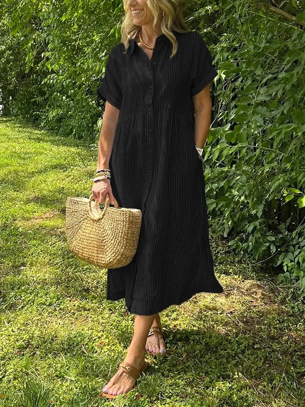 Alanah | Striped Shirt Dress with button front and button closure