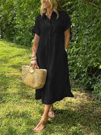 Alanah | Striped Shirt Dress with button front and button closure