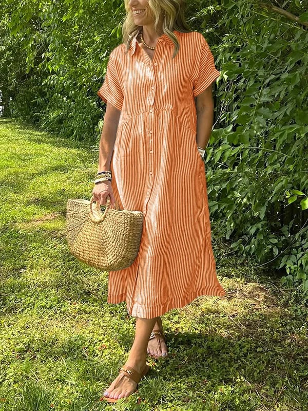 Alanah | Striped Shirt Dress with button front and button closure