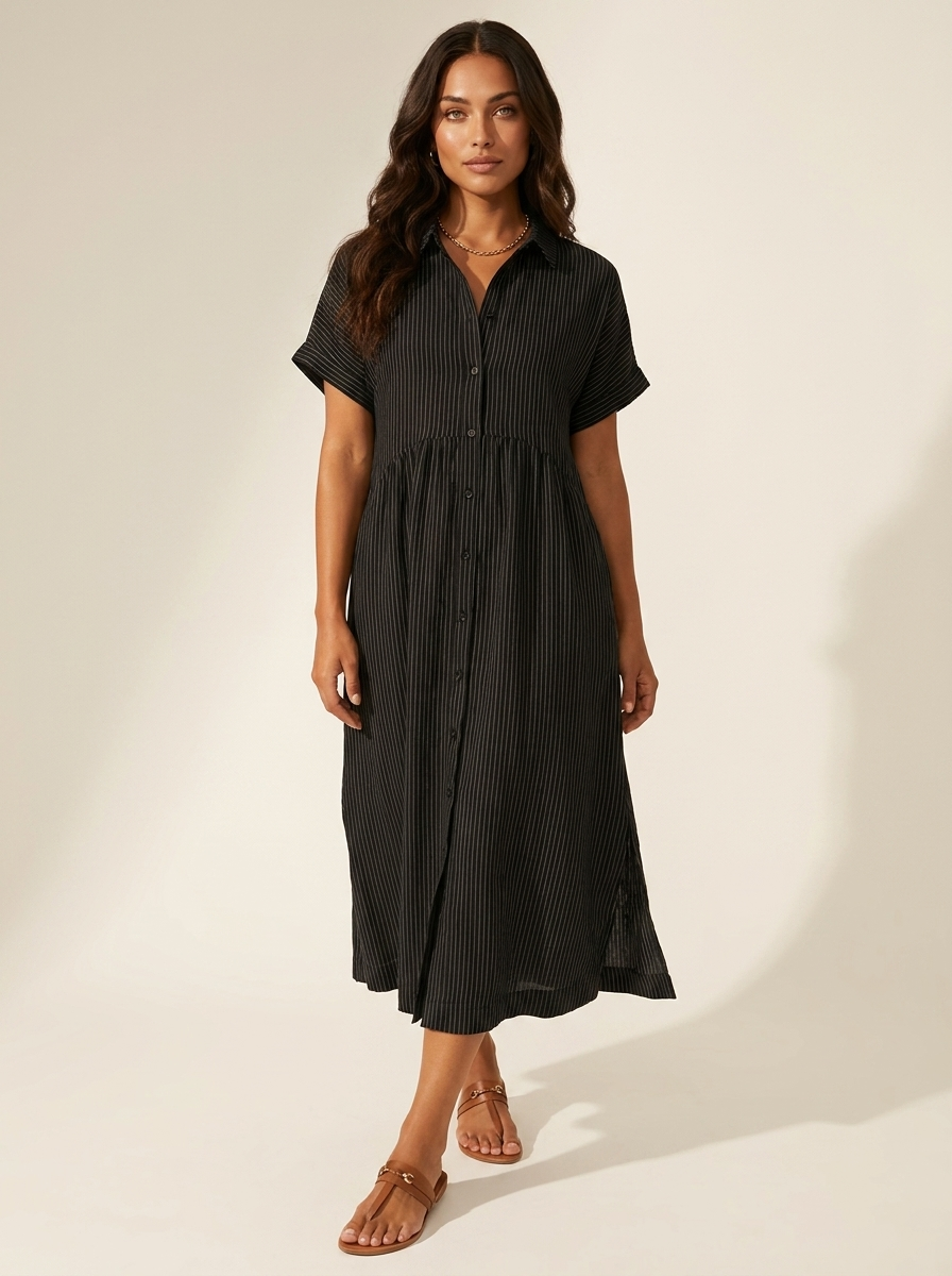 Alanah | Striped Shirt Dress with button front and button closure