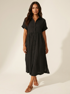 Alanah | Striped Shirt Dress with button front and button closure