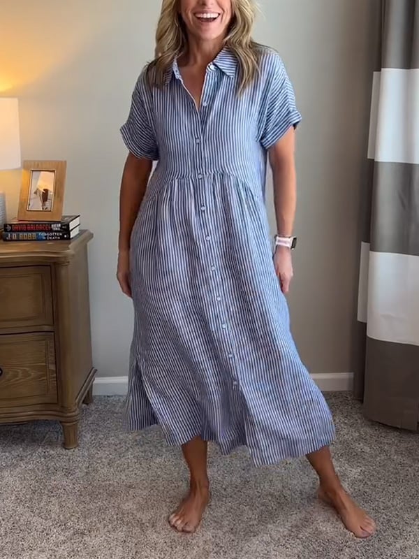 Alanah | Striped Shirt Dress with button front and button closure