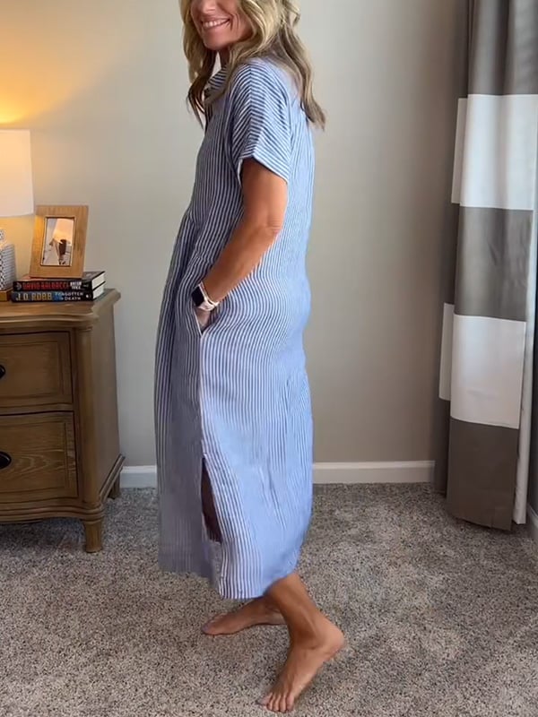 Alanah | Striped Shirt Dress with button front and button closure