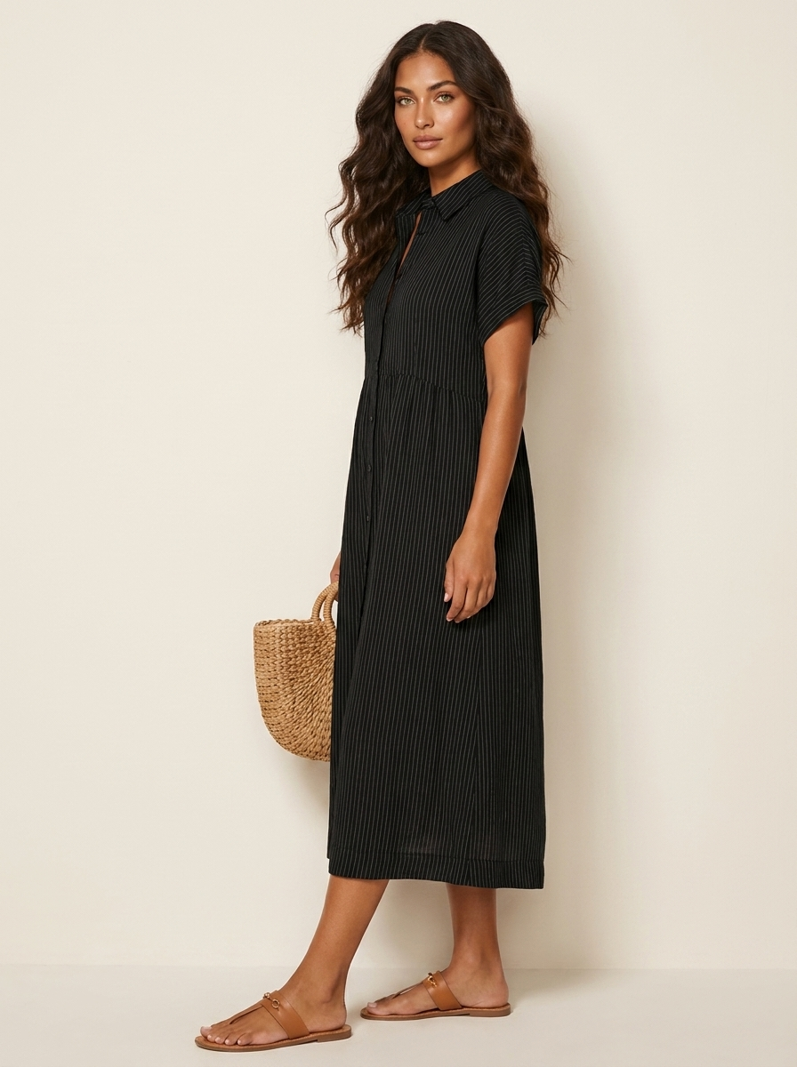 Alanah | Striped Shirt Dress with button front and button closure