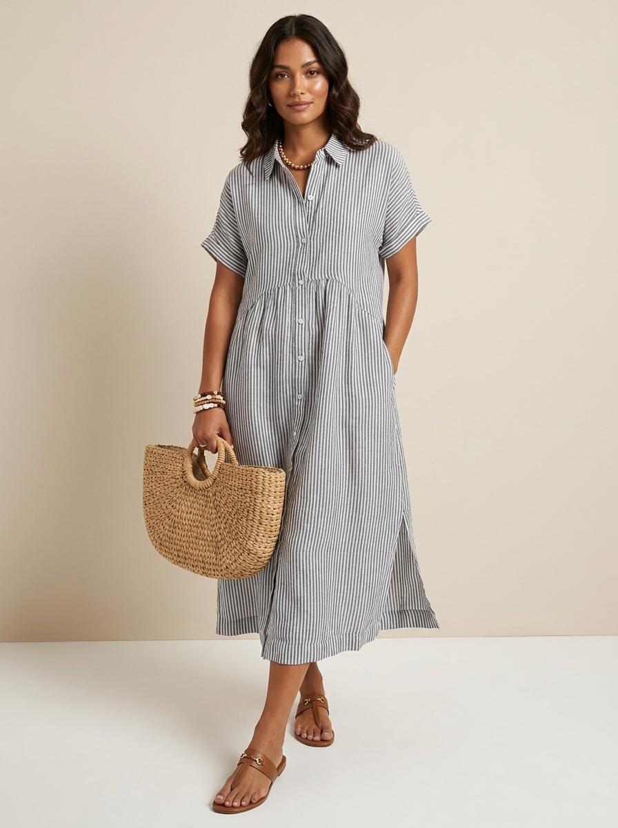 Alanah | Striped Shirt Dress with button front and button closure