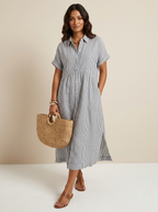 Alanah | Striped Shirt Dress with button front and button closure