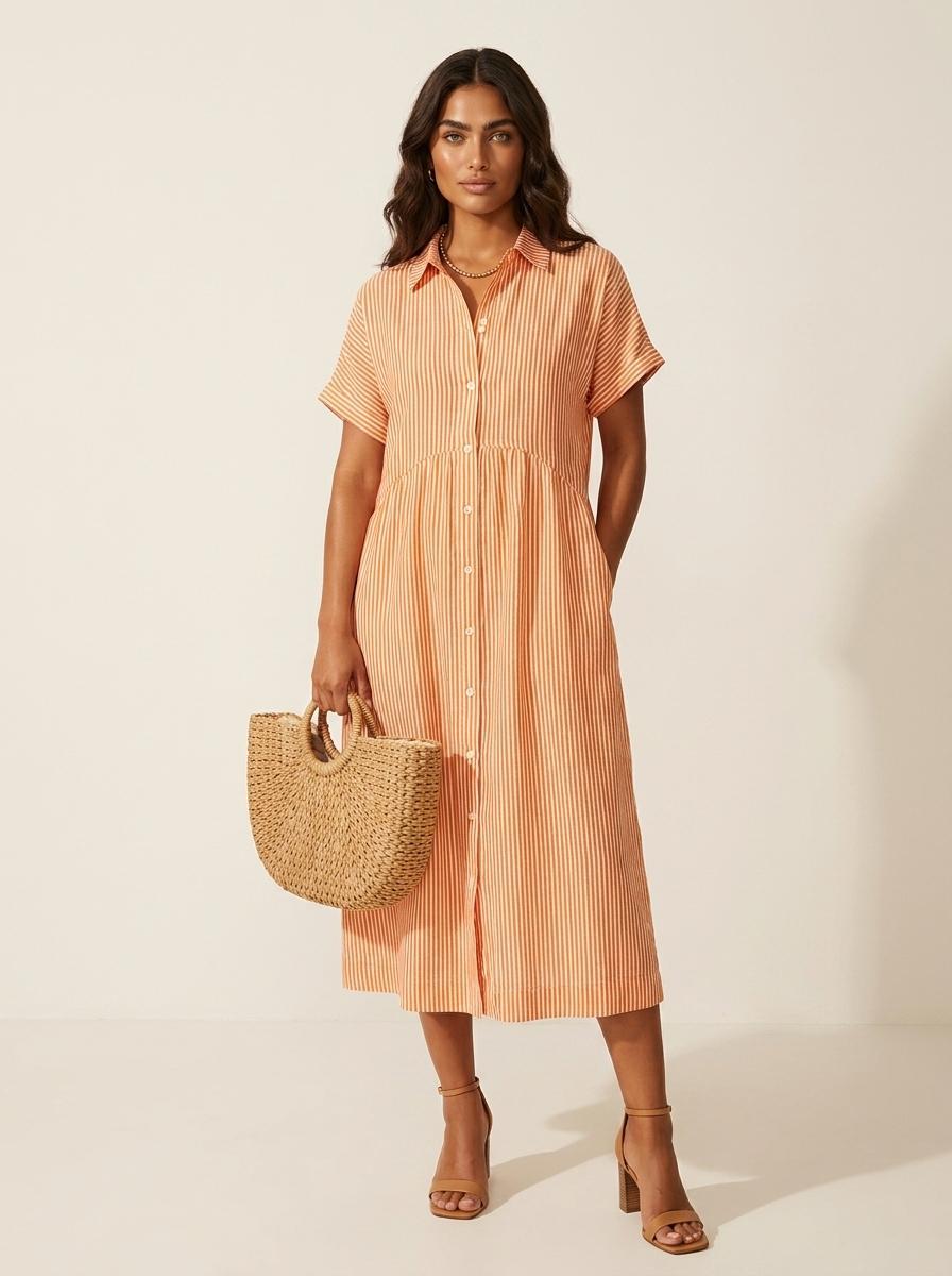 Alanah | Striped Shirt Dress with button front and button closure