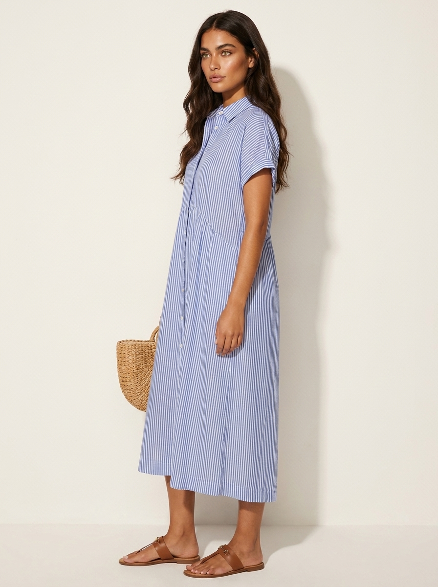 Alanah | Striped Shirt Dress with button front and button closure