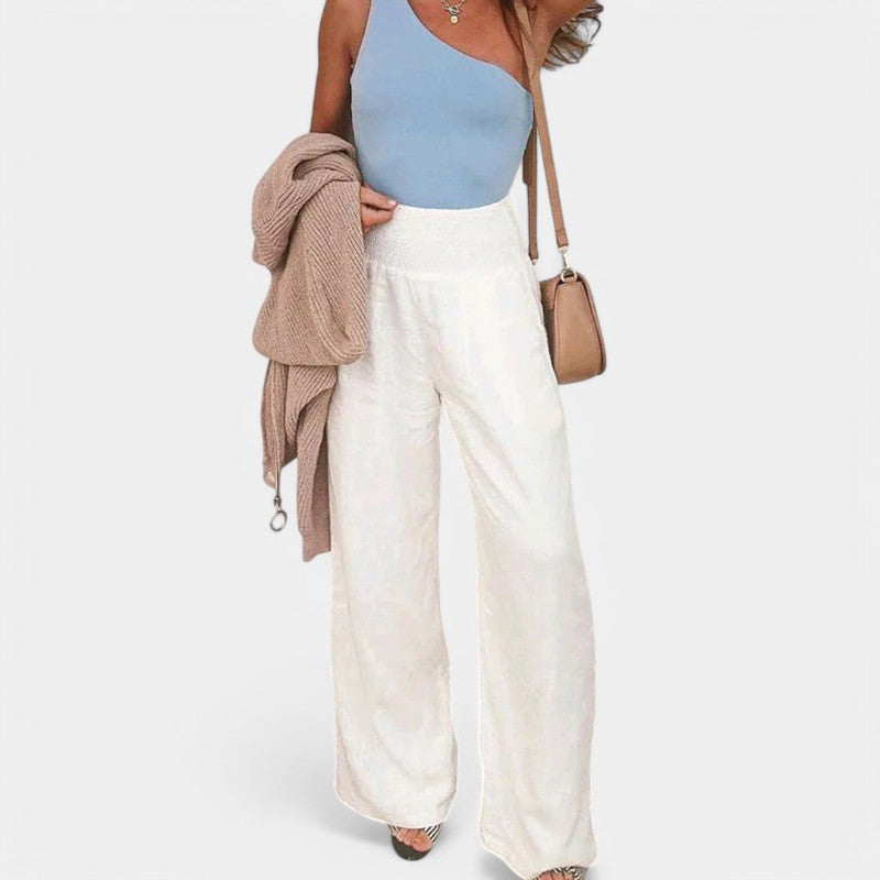Women's High Waisted Pleated Wide Leg Trousers – Elastic Waist Pants